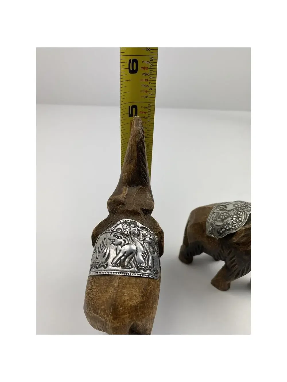 Wooden Elephants Hand Carved 2pc set Vintage *As is
